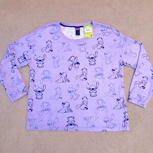 Disney Stitch Long Sleeve Lounge Top Sleepwear NEW Women Medium Oversized Purple